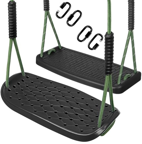 WWFFEN Outdoor Schaukelsitz Set,Kunststoff Rutschfeste schaukelsitz für Kinder und Erwachsene mit verstellbarem Seil und 4 Karabinern,für Indoor Outdoor Garten Schaukel,2 Stück Schwarz/100kg Kapazität