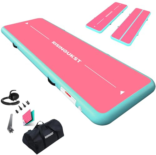 RISINGUKST Air Matte Track, 2/3/4/5/6m Aufblasbar Gymnastikmatte Turnmatte Tumbling Matten 10cm/15cm/20cm hoch mit Luftpumpe