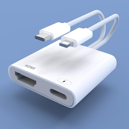 Adaptador USB-C y Lightning a HDMI 2 en 2 para iPhone, iPad a TV [certificado MFi], pantalla de sincronización 4K a 60 Hz Apple Lightning a adaptador AV digital para MacBook, iPhone 17/16/15, iPad a