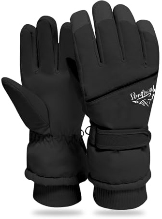 LuckyOpt Guantes de esquí de invierno para mujer, guantes de invierno para mujer, con nudos antipérdida, guantes de snowboard para esquiar, correr y escalar (negro)