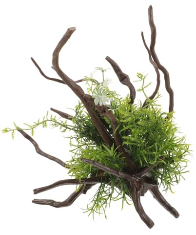 ibasenice Décoration Aquarium Plante Artificielle Racine Simulée Ornement Poisson Cachette Réaliste pour Aquarium Eau Douce et Salée