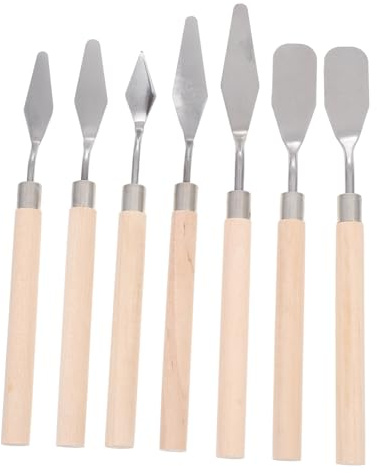 GALPADA Spatole per Pittura ad Olio Manico in Legno Beige Set 7 Pezzi Acciaio Inossidabile per Stendere e Sfumare in Decorazione Murale e Pittura Artistica