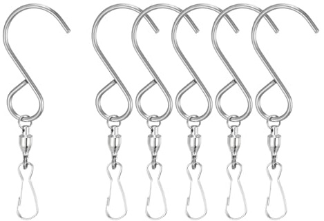 PATIKIL 90mm Swivel Hooks Clips for Wind Spinners, 6Pcs Stainless Steel 360 Degree Windsock Supplies Wind Chime Hanger for Windsock Bird Feeder Party Garden Bells, Silver