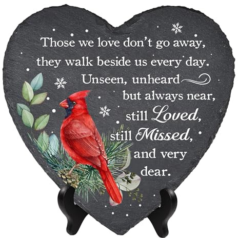 DIGIKAZZ Cardinal Heart Shape Memorial Garden Stone, Sympathy Gift Those We Love Don't Go Away, Loving Memory Stepping Stones Outdoor, Memorial Gifts Loss of Loved One on Christmas