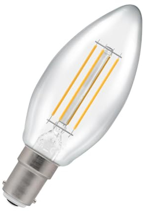 Crompton Lamps Filament Candle LED Light Bulb SBC-B15d | 4.2W = 40W Incandescent | Warm White 2700K | Energy Efficient | Small Bayonet Lightbulb | Long Life 10,000-Hrs | Clear Glass | Dimmable