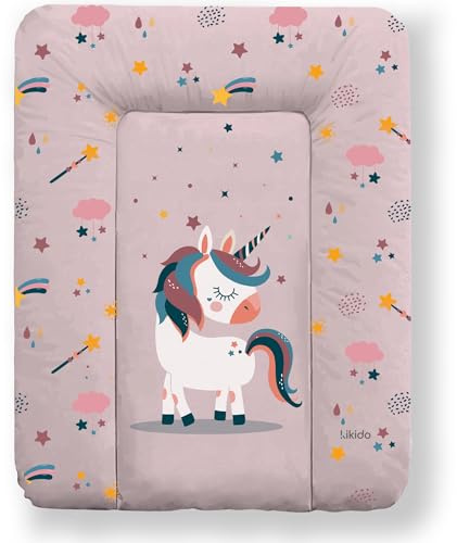 Kikido Materassino Fasciatoio 70x50 - Unicorno - Cuscino Fasciatoio Lavabile per Cambio Pannolino - Materasso Fasciatoio Neonato per Cassettiera Impermeabile 50x70 - Universale
