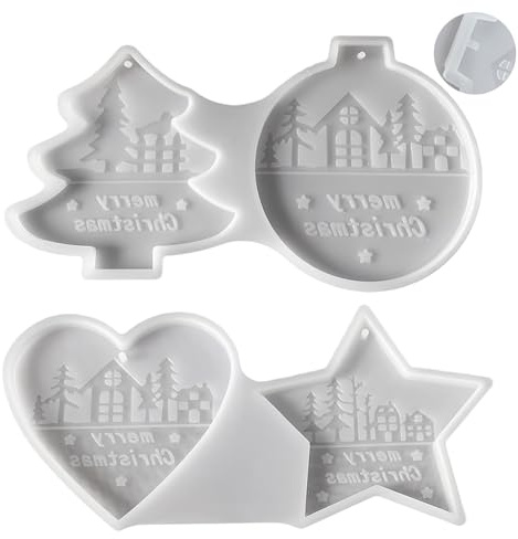 2 Stück Silikonformen Gießformen Weihnachten, Gipsformen zum Gießen Weihnachten Anhänger, Giessformen Silikon Gießformen Silikon Weihnachtens, Tannenbaum Stern Herz Formen für Gips Gießen Formen