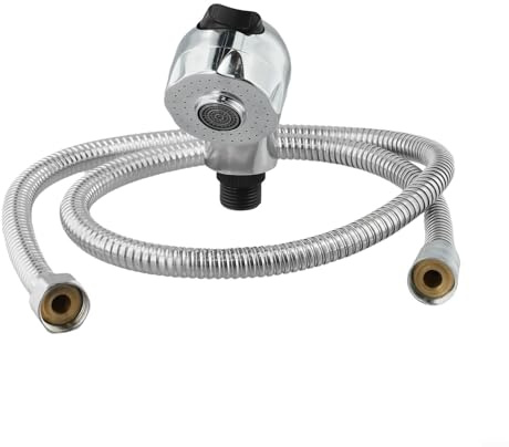 Kit tubo per shampoo e testina spruzzatore, tubo in acciaio inox da 1,1 m con dado G1/2 spruzzatore in plastica, forte pressione dell'acqua, risciacquo ergonomico a due modalità e spray per lavaggio