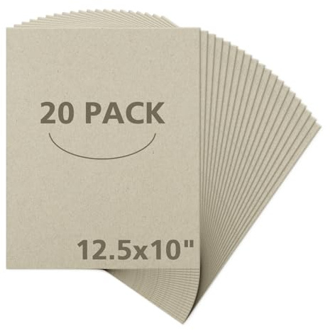 Mat Board Center, 20 Pack 12.5x10 Chipboard Sheets 50pt, Kraft Heavy Duty Book Board for Book Binding Scrapbook Covers Stencils Picture Frames, Shipping, Board, DIY Crafts