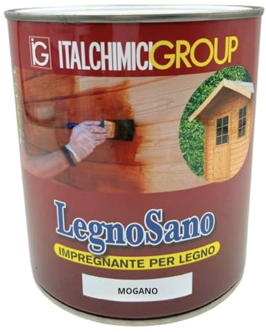 Impregnante per Legno 750 ml. 'Mogano' – Protettivo per Legno Interno ed Esterno, Protezione UV, Igienizzante Anti Muffa e Funghi - Esalta le Venature Naturali