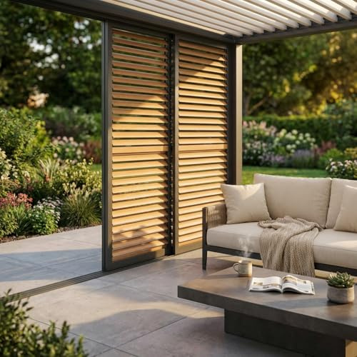 BS COM Laterale scorrevole per pergola bioclimatica con lamelle in alluminio - TONY Effetto Legno