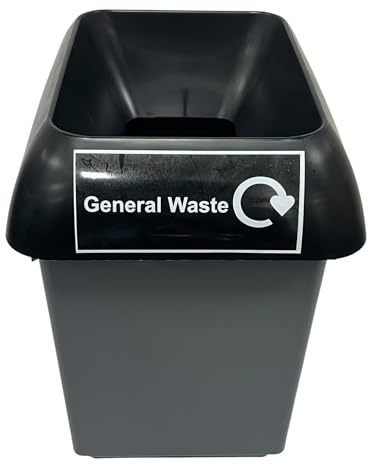 Chabrias 30 Litre Black Lid & General Waste Logo Bin – UK Made 100% Recycled Plastic Colour Coded Simpler Recycling Options