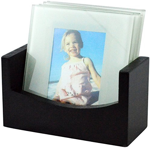 Glass Photo Frame Coasters with Wooden Rack – Customizable 2x3 Coasters, Set of 4 for Personalized Gifts & Home Décor