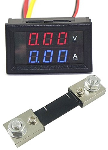 Aihasd 0.28 pulgada LED Dual Voltímetro Digital y Amperímetro 2en1 DC 0-100V / 100A Coche de Batería Tensión Corriente Tester Pantalla + 100A Shunt (Rojo + Azul; 100A)