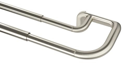 Umbra Twilight Doppelte Gardinenstange – Ausziehbare Vorhangstange mit Abgerundeten Enden für ideale Raumabdunkelung, 71 - 122 cm, Nickel