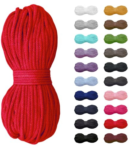 5m Baumwollkordel 5mm, Kordel, Schnur, Turnbeutel, 21 Farben (Rot)