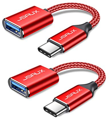 JSAUX Adaptateur USB A vers USB C, Adaptateur de Câble USB C OTG-Rouge