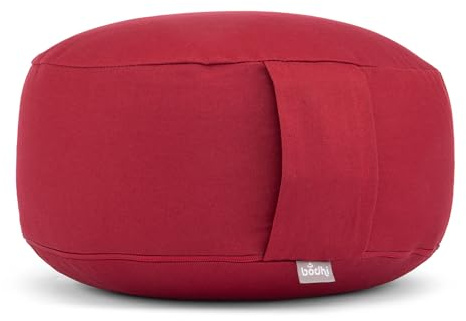 Bodhi Meditationskissen Rondo ECO | Yogakissen mit Bio Dinkelfüllung | Bezug aus 100% Baumwolle | Waschbarer Bezug mit praktischer Trageschlaufe | Höhe 20 cm (Bordeaux)