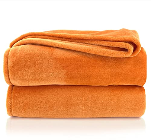 heimtexland Kuscheldecke flauschig Flanell Wohndecke warm Oekotex Tagesdecke Überwurf Sofadecke fusselfrei Fleecedecke Super Soft XL Decke 150x200 cm Typ380 Orange