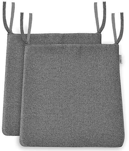 BALCONY & FALCON 2er Set Stuhlkissen, Memory Foam Stuhlkissen x 1, Exquisites Stoff Stuhlkissen x 1, Leinenoptik Stuhlauflage Sitzpolster Auflage für Stühle in Haus und Garten Kollektion Dunkelgrau
