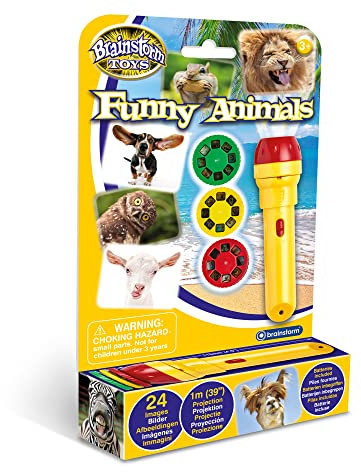 Brainstorm Toys Stem Funny Animals Torch and Projector – 24 Adorable Animal Images, Projects Clear Pictures up to 1 Metre Wide, Interactive Educational Kids Flashlight Toy