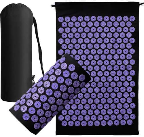 Tappetino per agopressione Generise per il corpo e il cuscino per uomo e donna, per alleviare il dolore alla schiena, al collo e ai muscoli, include borsa da viaggio con tracolla regolabile (nero con