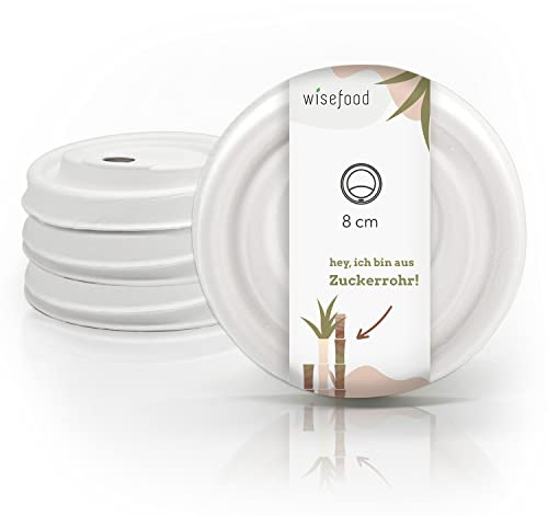 wisefood Zuckerrohr Kaffeebecher Deckel - 50 Stück Coffee to Go Deckel ∅ 80mm - Einweg Kaffeedeckel weiß passend für 200ml Becher - Biologisch abbaubarer Deckel aus Bagasse ohne PLA/PE