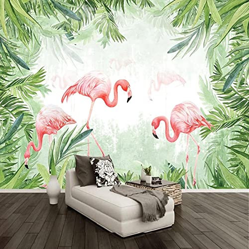 XTSWallpaper Tapete Fototapete 3D Effekt 400X280Cm Pflanzen Blätter Flamingo 3D Selbstklebendes Tapetenbild Abnehmbar Wandtapete Wohnzimmer Pvc Wasserdichte Wandtattoos Wandaufkleber Dekor