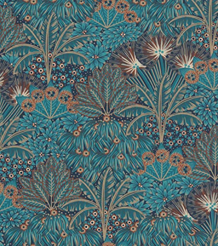 Rasch Tapete 711301 - Vliestapete mit Palmen und Palmenblättern in Petrol, Blau und Gold aus der Kollektion Sophia - 10,05m x 0,53m (LxB)