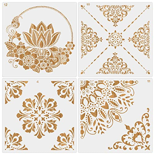 MWOOT 4 Piezas Grande Mándala Stencils Plantillas Pintura, Reutilizable DIY Painting Template Set, Mandala Dibujo Plantillas Accesorios para Pintar en Madera Pared Losas Diario Decoración (30x30CM)