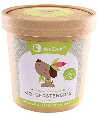 AniCanis Bio Gerstengras Pulver für Hunde & Katzen - Übersäuerung - 100g | reich an Chlorophyll & basischen Mineralien, Darmflora, Schmatzen, Gras fressen, Barf-Zusatz