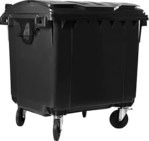 Hardwex Müllcontainer mit 4 Rädern mit Flachdeckel, Müllgroßbehälter, Abfalltonne, Mülltonne, Volumen: 1 100 Liter, Farbe: Grau, Größe: 1 344 x 1 370 x 1 070 mm