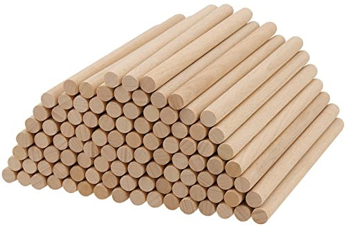 HOZEON 100 Stück 3/8 x 6 Zoll Dübelstangen Holzstäbe, natürliche Holzdübelstangen, Dübelstäbe, unlackierte Holzstäbe für Handwerk und DIY-Projekte