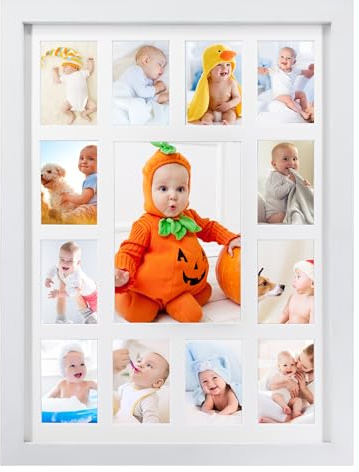 GMFrames Weiß Schuljahre Bilderrahmen Abschluss Bilderrahmen Collagesrahmen mit Passepartout, Zeigt EIN 13x18cm -Foto und EIN zwölf 6x9cm Bildan