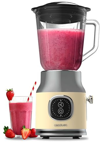 Cecotec Batidora de Vaso Retro RetroTwist Yellow. 800W de Potencia Máxima, Función Pulse, Cuchilla de 4 Hojas con Recubrimiento de Titanio Negro y Jarra con 1L, Diseño Vintaje en Amarillo