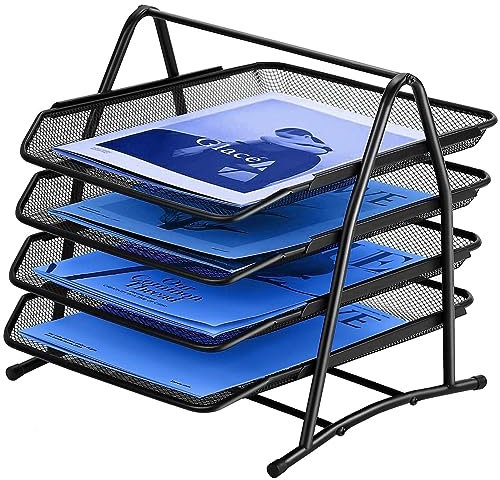 Briefablage für Büro, Dokumentenablage aus Metall, 4-Tier Schreibtisch Organizer, Papierablage, Briefkorb, Ablagefächer Stapelbar, Briefschublade, Büro Organizer für Büro Schule