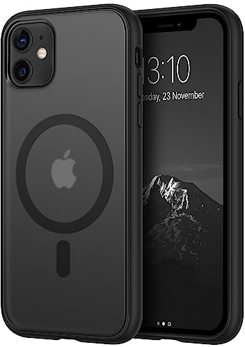 TENDLIN Magnetisch Hülle Kompatibel mit iPhone 11 Hülle, Kompatibel mit MagSafe Matt Translucent Kratzfest PC Rückseite und TPU Stoßstange Schutz Handyhülle iPhone 11 - Schwarz