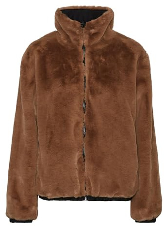 VERO MODA Vmalice Veste réversible en fausse fourrure pour femme, Tigers Eye/Aop : noir à l'intérieur, XL