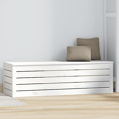 Homgoday Puff Almancenaje, Banco Almacenaje, Caja de almacenaje Madera Maciza de Pino para Sala de Estar, Dormitorio, Entrada, Blanco 109x36,5x33 cm