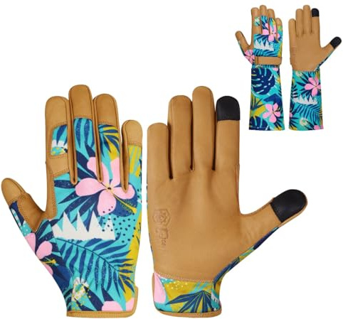 Escort Tools Ladies Leather Gardening Work Gloves Thorn Proof, Touch Screen, Multipurpose, Breathable High Dexterity Mechanic Heavy Duty Safety working Gloves For Women and Men (Green, L)