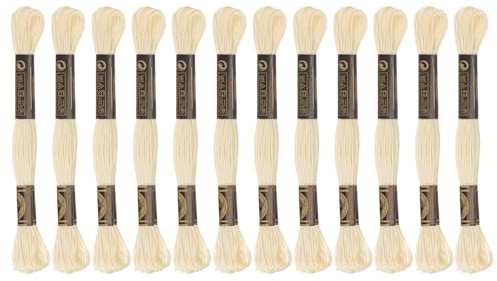 sourcing map 12 Skeins Embroidery Floss 8m Each Egyptian Long Fiber Cotton Cross Stitch Thread 26S/2x6 for Embroidery Projects Bracelet, Cream