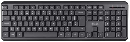 Trust Ody Silent Wireless Keyboard QWERTY UK Layout, Membrane Low Profile Keys, Spill-Resistant, USB Receiver RF 2.4GHz, Batteries Included, Quiet Computer Keyboard for PC, Laptop, Mac - Black