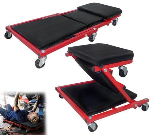 CEEDIR Bilmonteringsbräda, verkstad, rullbräda, verkstadspall, monteringsstol, verkstadsliggvagn med 360° styrhjul upp till 150 kg, 92 x 44 x 12 cm, svart