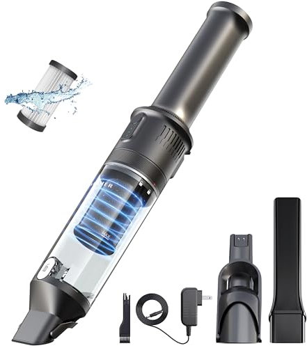 KLAMER Handstaubsauger, 140W Akku Handstaubsauger, Leistungsstark mit 16.000 PA und 36 min Laufzeit, Kabelloser Handstaubsauger inkl. Ladestation für Büro, Haus & Auto, beutellos