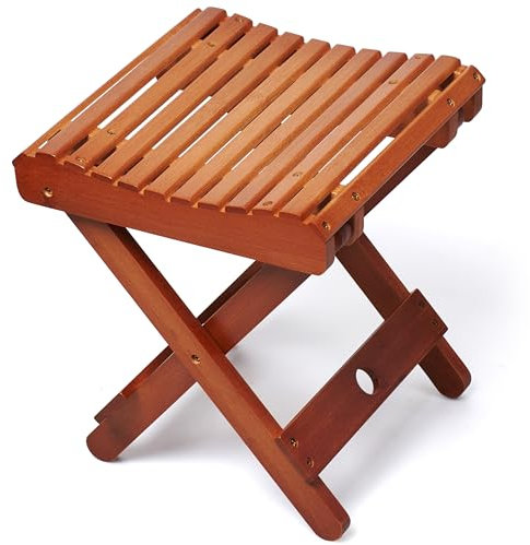 Bamodi Bambus Tritthocker - Klapphocker Holz, Klappbarer Beistelltisch, Platzsparender Kleiner Klapptisch für Bad, Balkon, Outdoor & SPA - Wasserfest und Kompakte Größe Tisch Klappbar- Dunkelbraun