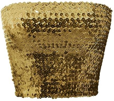 JIAHG Damen Glitzer Pailletten Crop Top Ärmellos Bandeau Top Sexy Trägerlos Tube Top Schulterfreies Bustier Bauchtanz Crop Top für Bauchtanz, Boho, Festival, Club, Kostüm