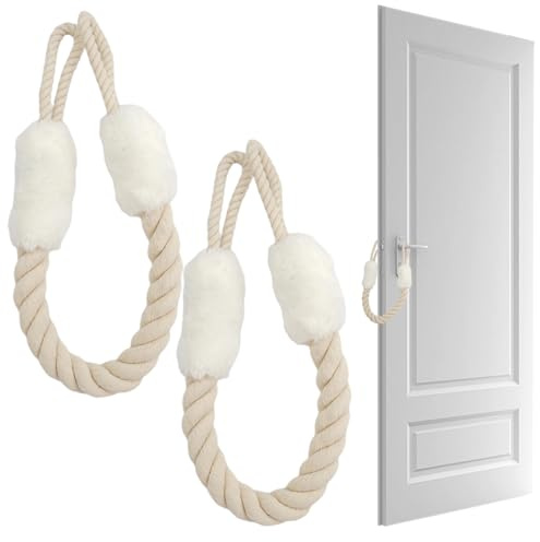 TESSTSY 2 Stück Türkordel Klemmschutz, Türstopper Klinke Baumwolle, Multifunktion Türschnüre für Türen, Türkordeln Türstopper für Haustier und Kinder (Weiß)