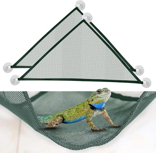 CQJ 2 st skäggig drake ödla hängmatta, gecko-hängmatta, andningsbar nätreptilhängmatta, lämplig för stora och små skäggiga drakar anole geckoödlor eller ormar (grön)