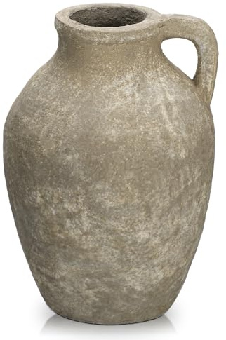 Jarrón de cerámica rústico, hecho a mano, vintage, terracota, jarrón de mesa con asas, para decoración de salón, oficina en casa, jarrón de estilo bohemio para hierba de las Pampas, decoración rústica