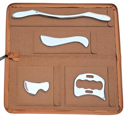 NZNZ WAXOD 4 in 1 Muscle Scraper Stainless Steel Gua Sha Tool-IASTM Tool Set- Massage Scraping Tool for Soft Tissue Mobilization,Physical Therapy for Back, Legs, Arms(4PCS)